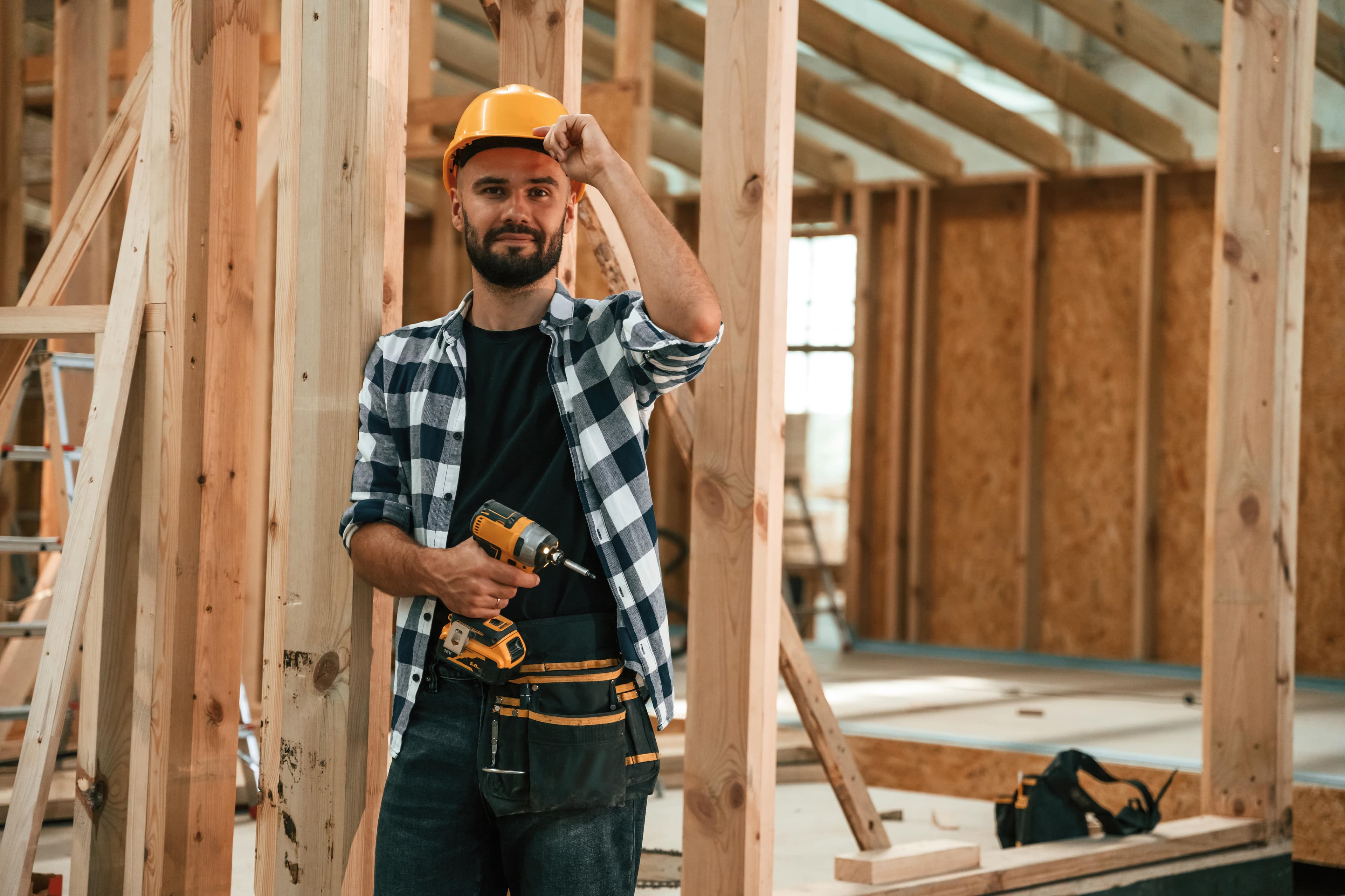 Wood framing for a house under construction